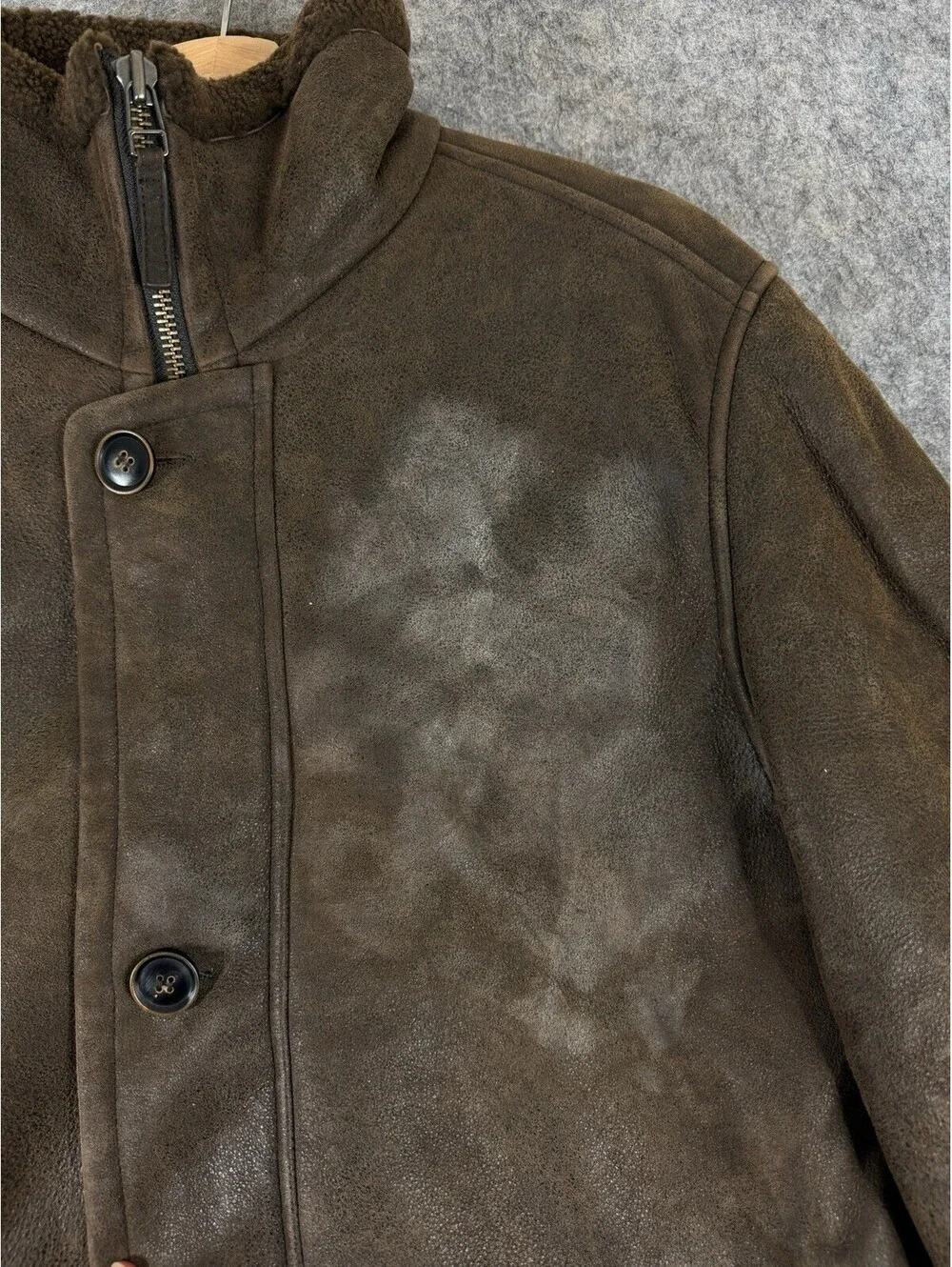 Vintage Shearling Coat Mens Dark Brown Soft Sheepskin Hooded Coat Jacket 22x33